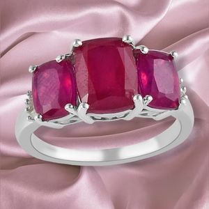 🔥PRICE CUT🔥NWT RUBY & DIAMOND RING IN PLATINUM OVER STERLING SILVER SZ 7
